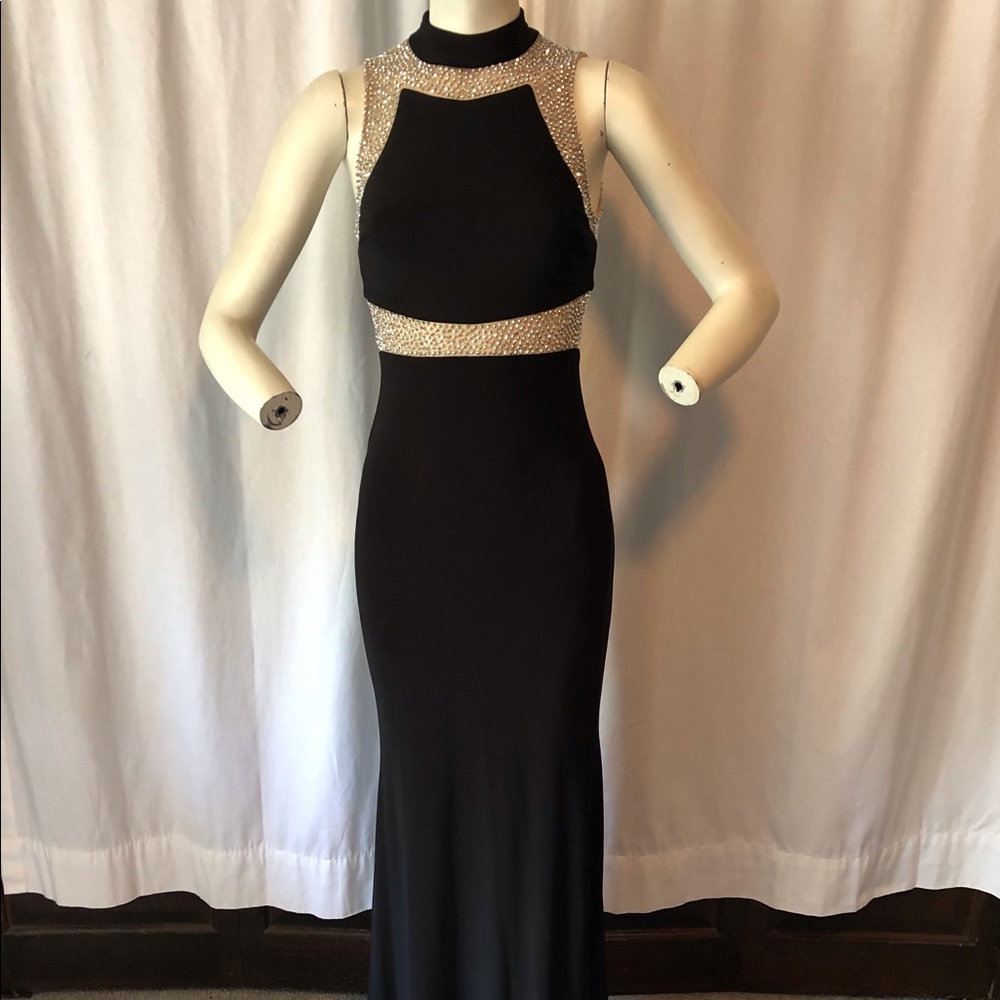 Betsy and Adam  Black/ nude / silver long dress